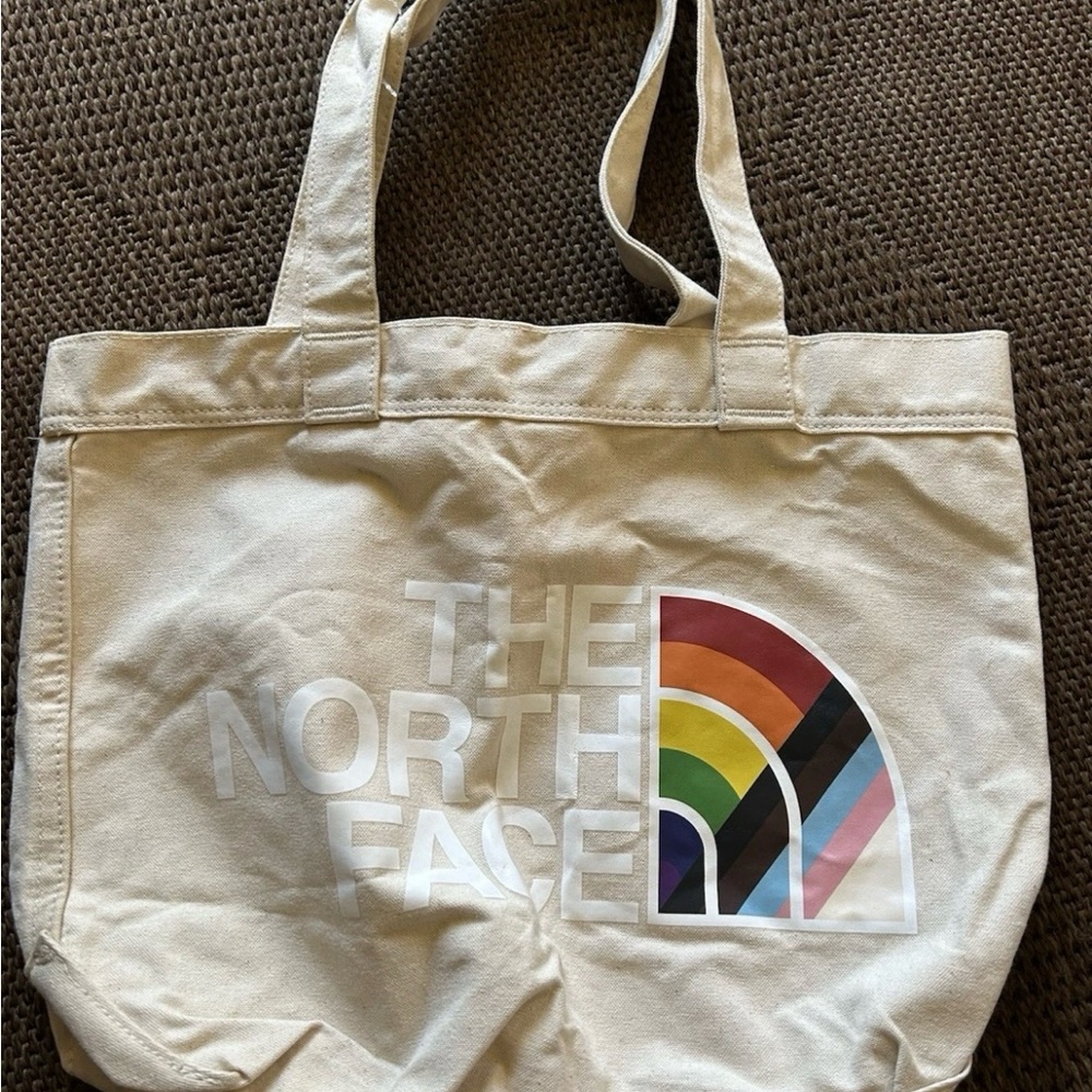 The North Face Beige Tote with Rainbow Accent